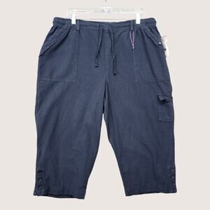 NWT Gloria Vanderbilt Women Ilona Capri Pants XL Blue Stretch Cotton Drawstring